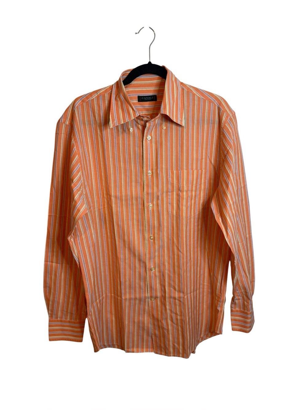Canali Orange Striped Cotton Button Down Dress Shirt